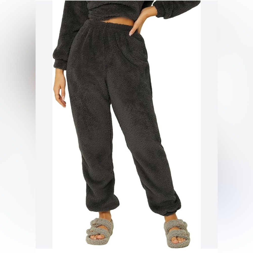Love poem Women's Soft Fuzzy black Flannel Lounge Pants Pajama Bottoms Sz Small